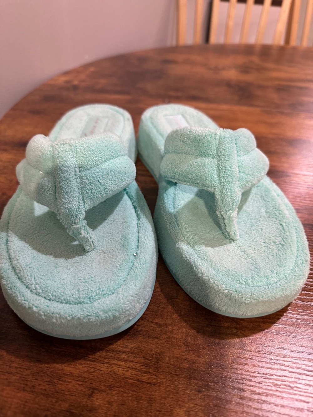 Plush Mint Green Kids' Toe-Post Slippers